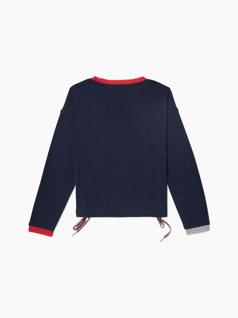 Női Tommy Hilfiger Essential Tie-Hem Pulóverek Sötétkék | HU 389FDN